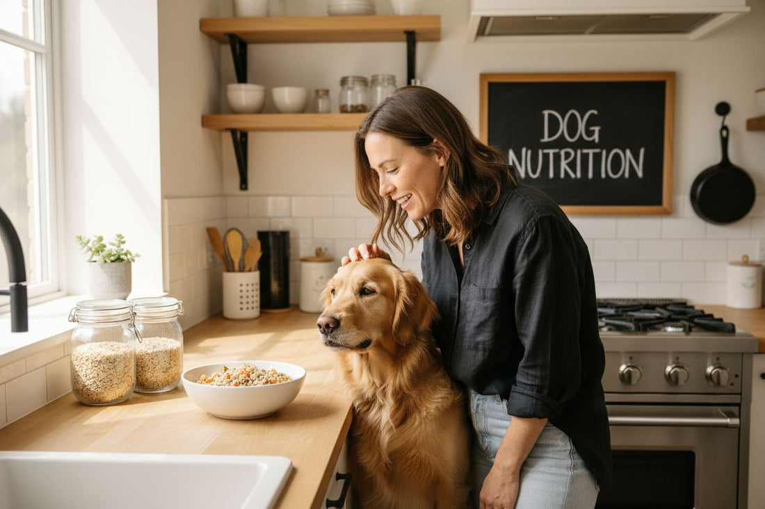 dogs eating grains kitchen