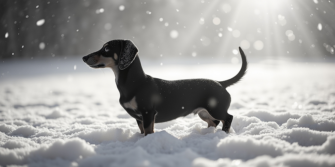 image of a dachshund in the snow.