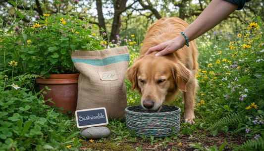 Dog eating eco friendly food outdoors