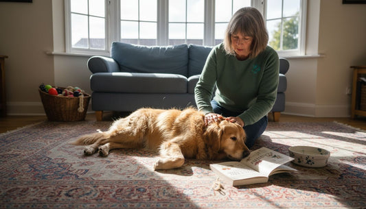 Dog and owner in home wellness setting