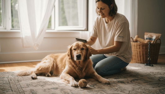 Dog being brushed for flea prevention at home