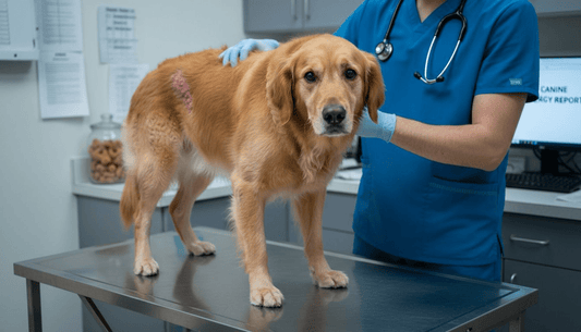 Vet examining dog for allergy symptoms
