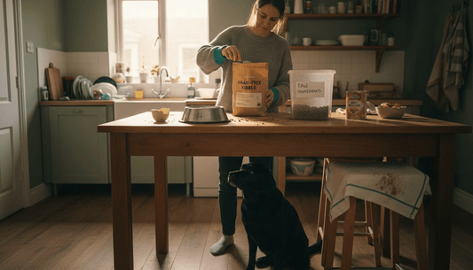 UK pet owner preparing different types of dog food