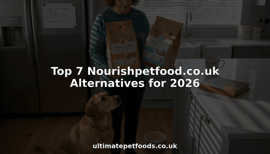 Dog owner comparing grain-free pet food brands