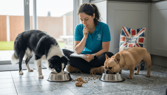 Vet observing two breeds eating side by side