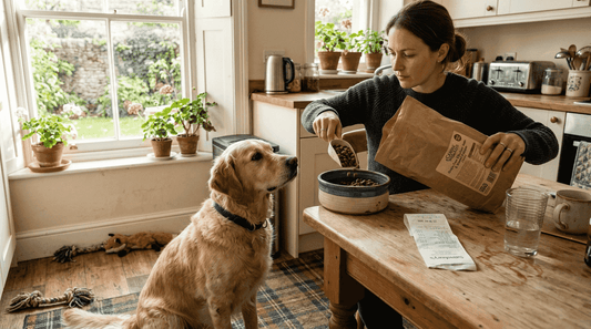 Dog watching owner prepare grain-free meal