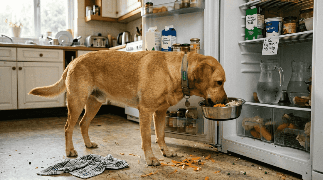Dog sniffing bowl of fresh ingredients