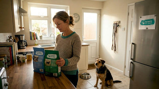 Dog owner compares two types of dog food