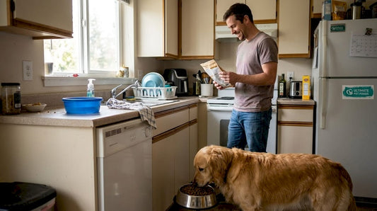 Dog eating fish-based dog food at home