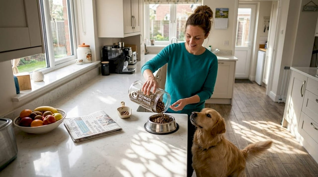 Dog owner preparing bowl of healthy food