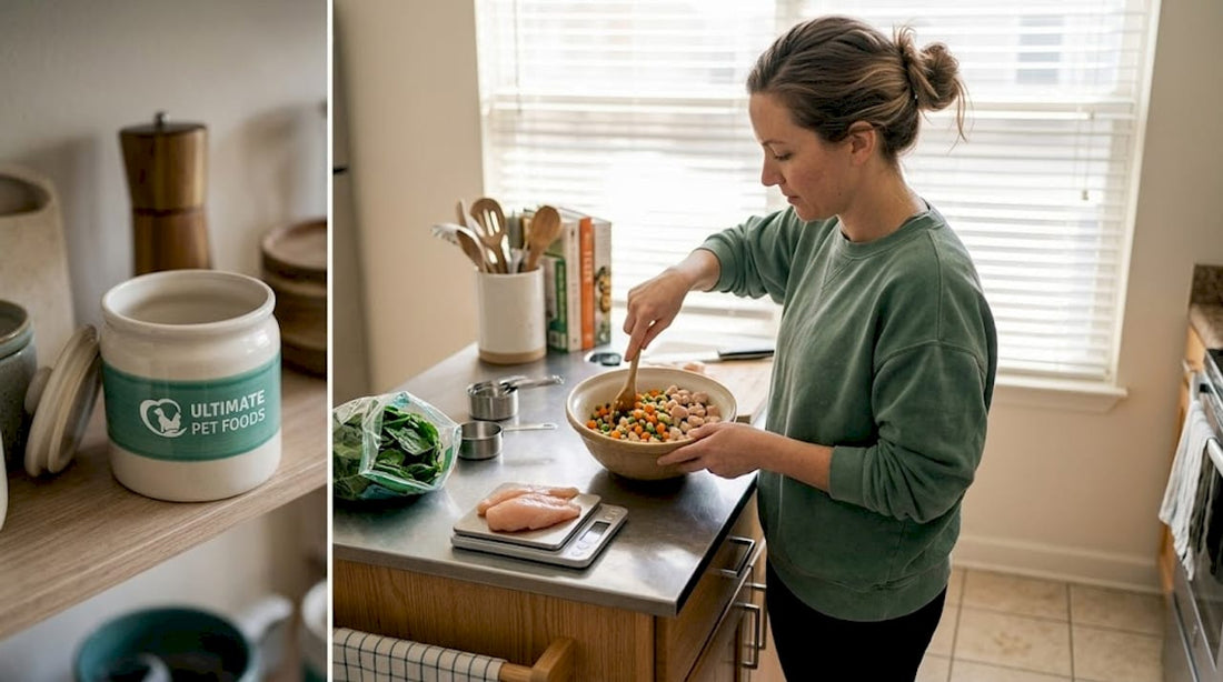 Home kitchen prepping grain-free dog food