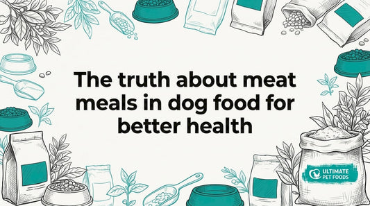 Title card surrounded by dog food illustration clusters