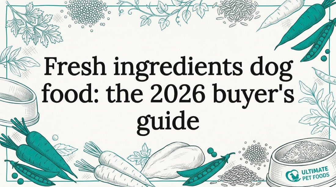Hand-drawn dog food ingredients title card illustration