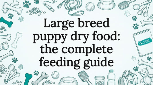 Decorative title card illustration for puppy food article