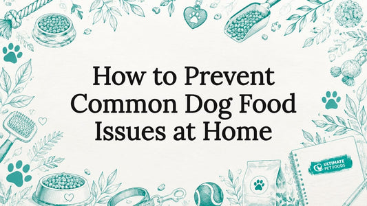 Decorative title card with dog food themed illustrations
