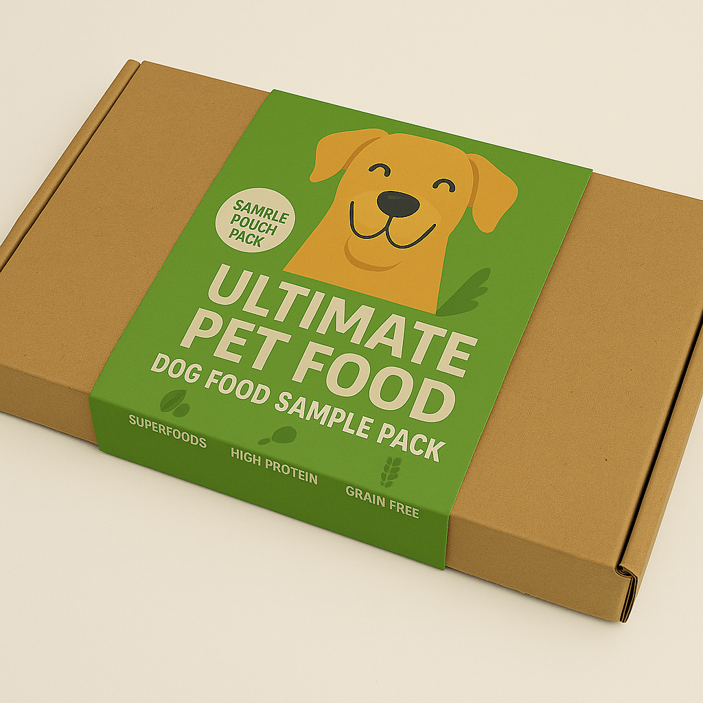 Dog Food Samples available for all our Range, Image of postal Box with a picture of a dog.