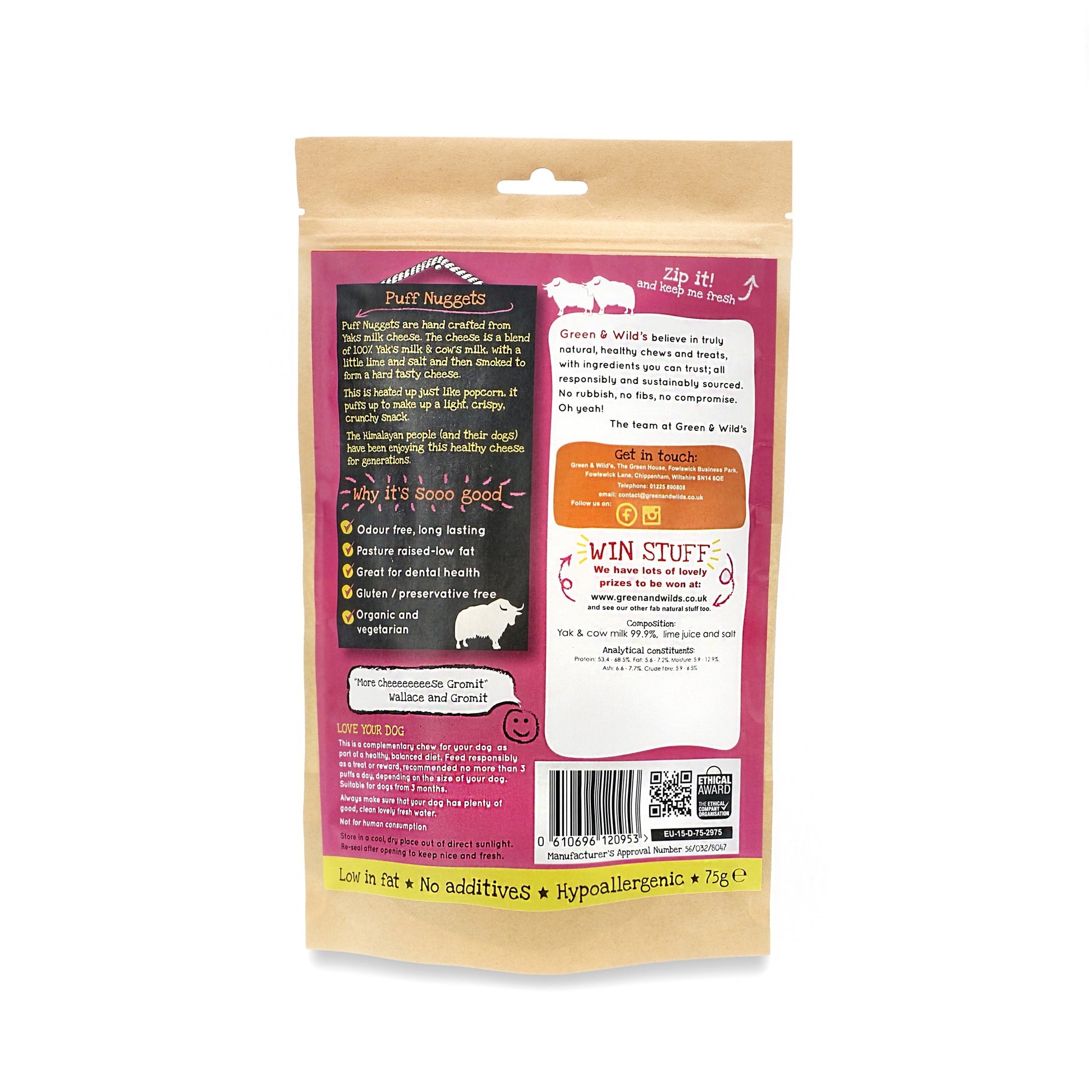 Yakity Yak Puff Nuggets 75g back of pack