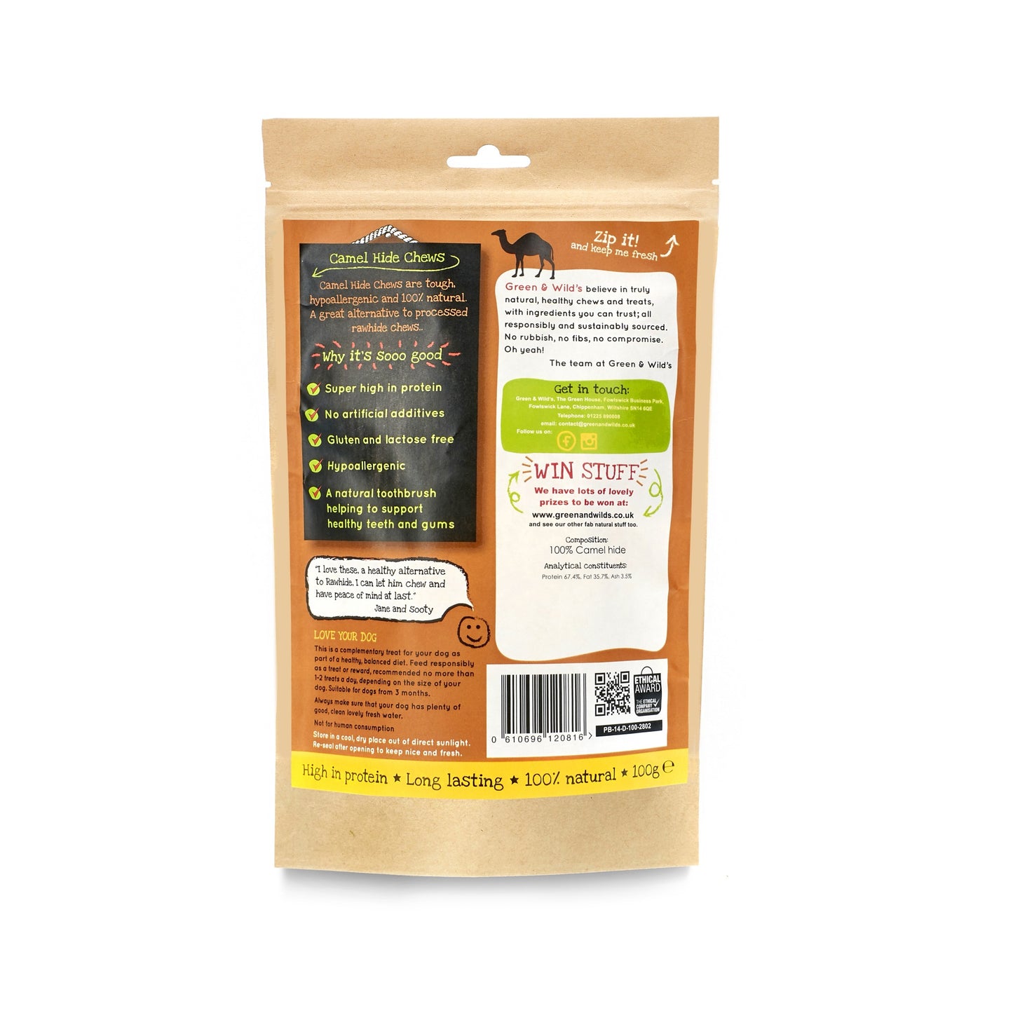 Camel Hide Chews 100g back pack