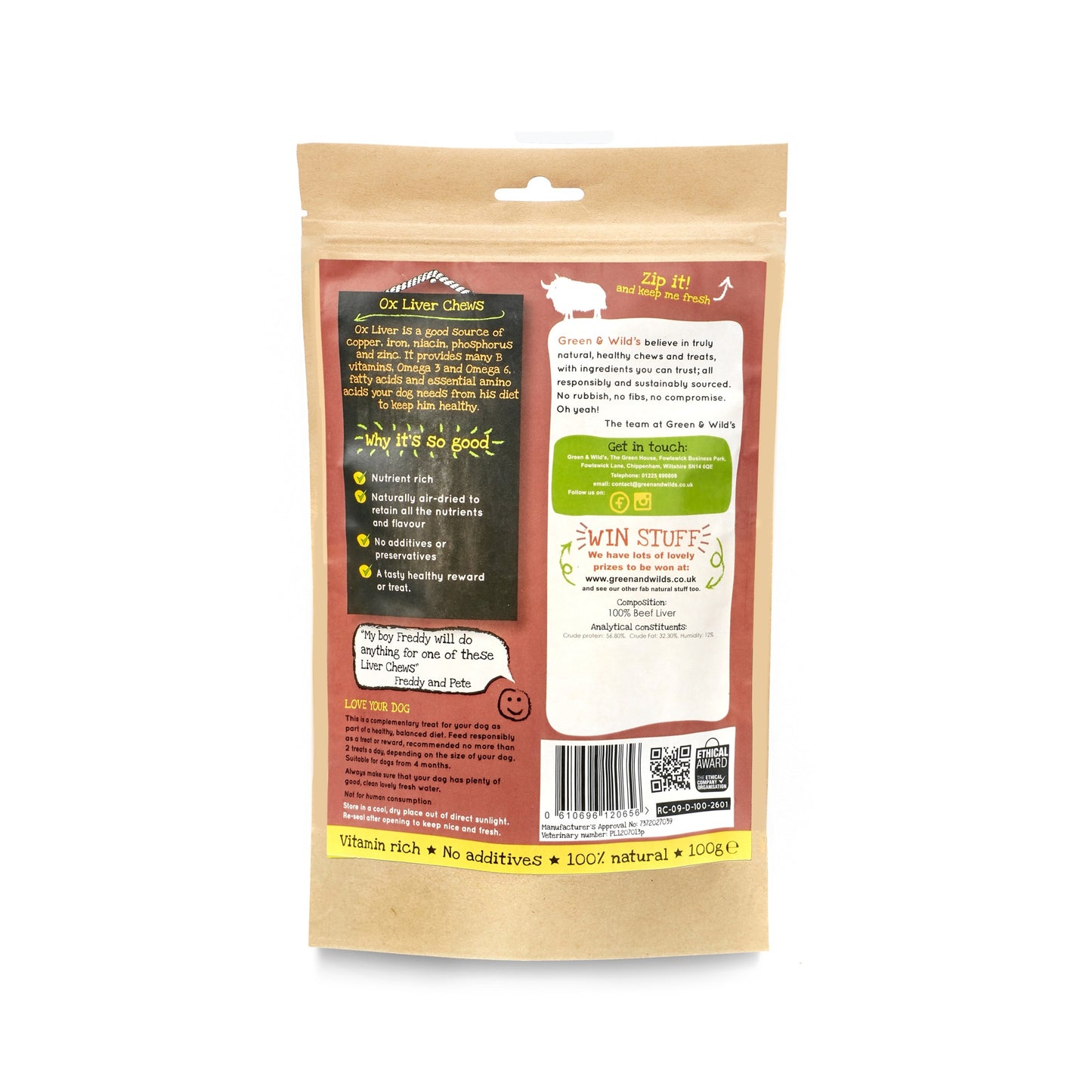 Ox Liver Chews 100g back pack