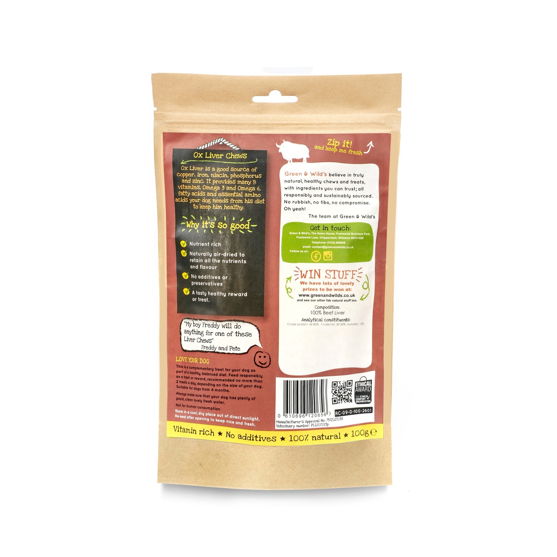 Ox Liver Chews 100g back pack