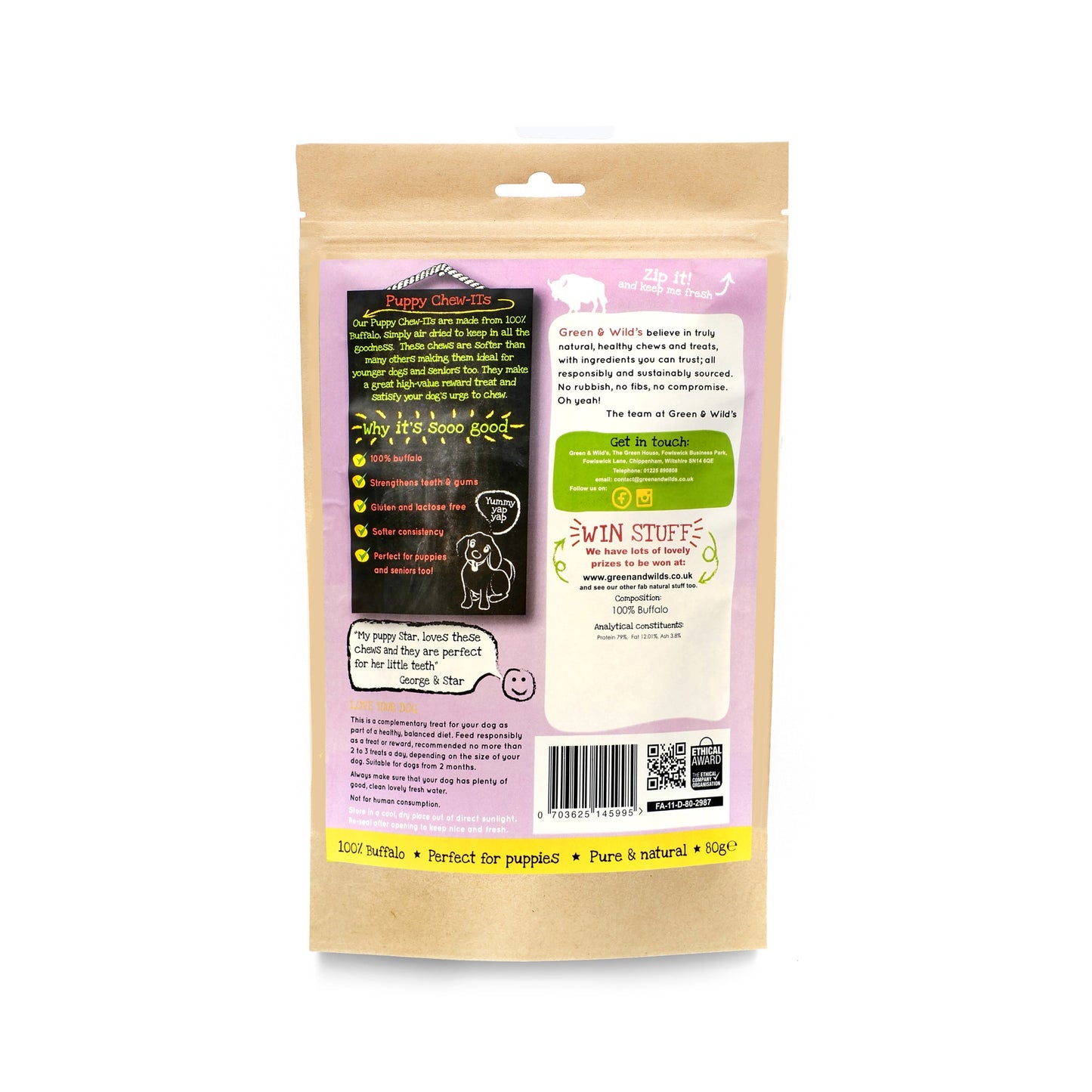 Green and Wilds Puppy Chew-its back of pack
