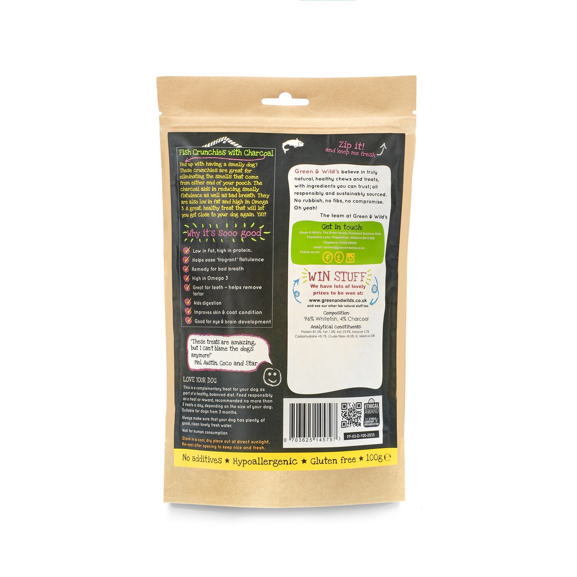 Fish Crunchies with Charcoal 100g back of pack