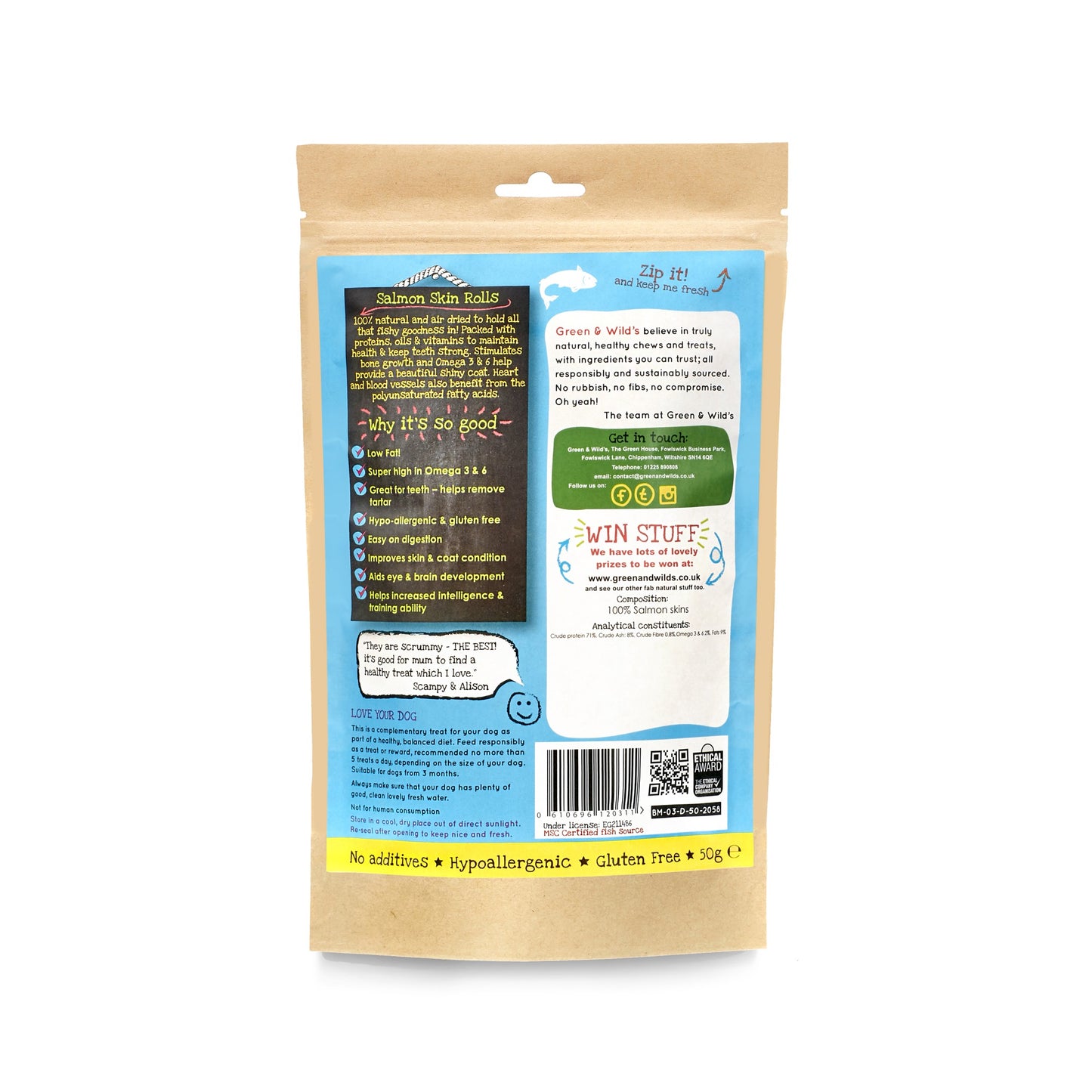 Salmon Skin Rolls 50g back of pack