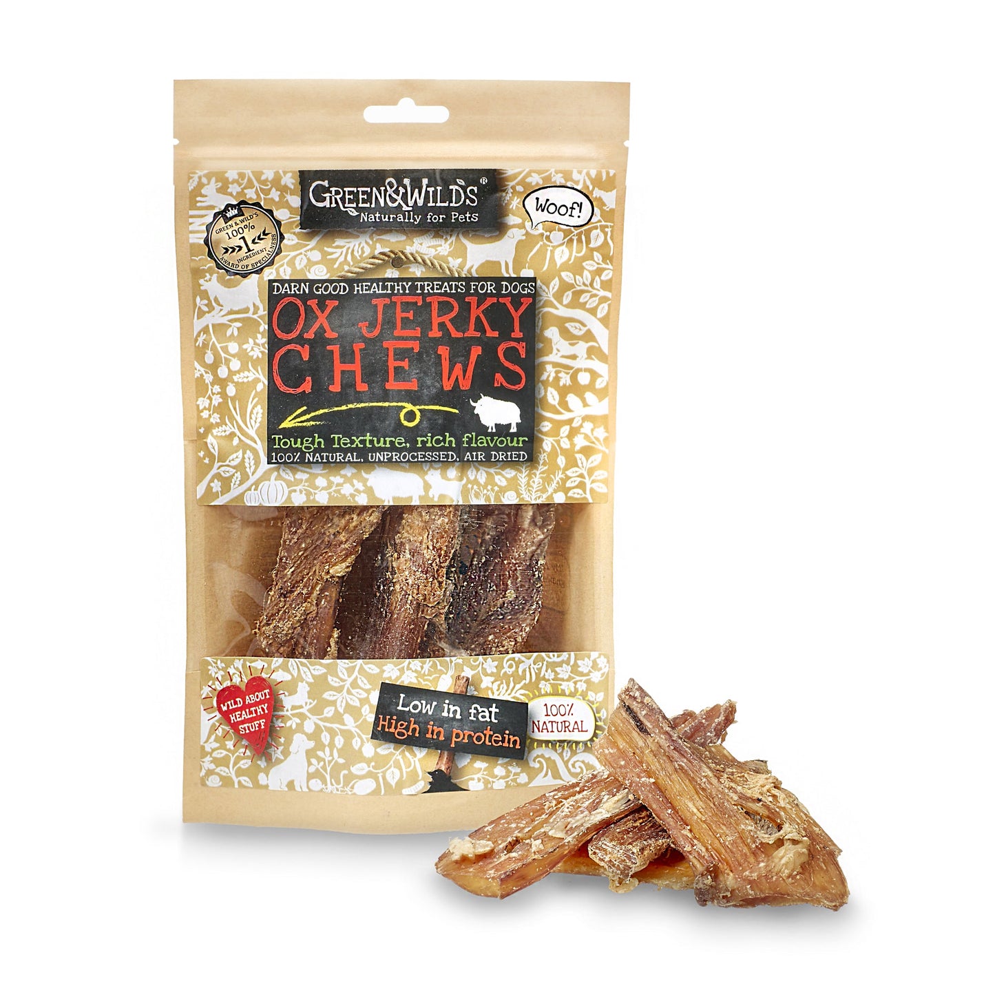 Ox Jerky Chews natural dog chews 150g by Green and Wilds