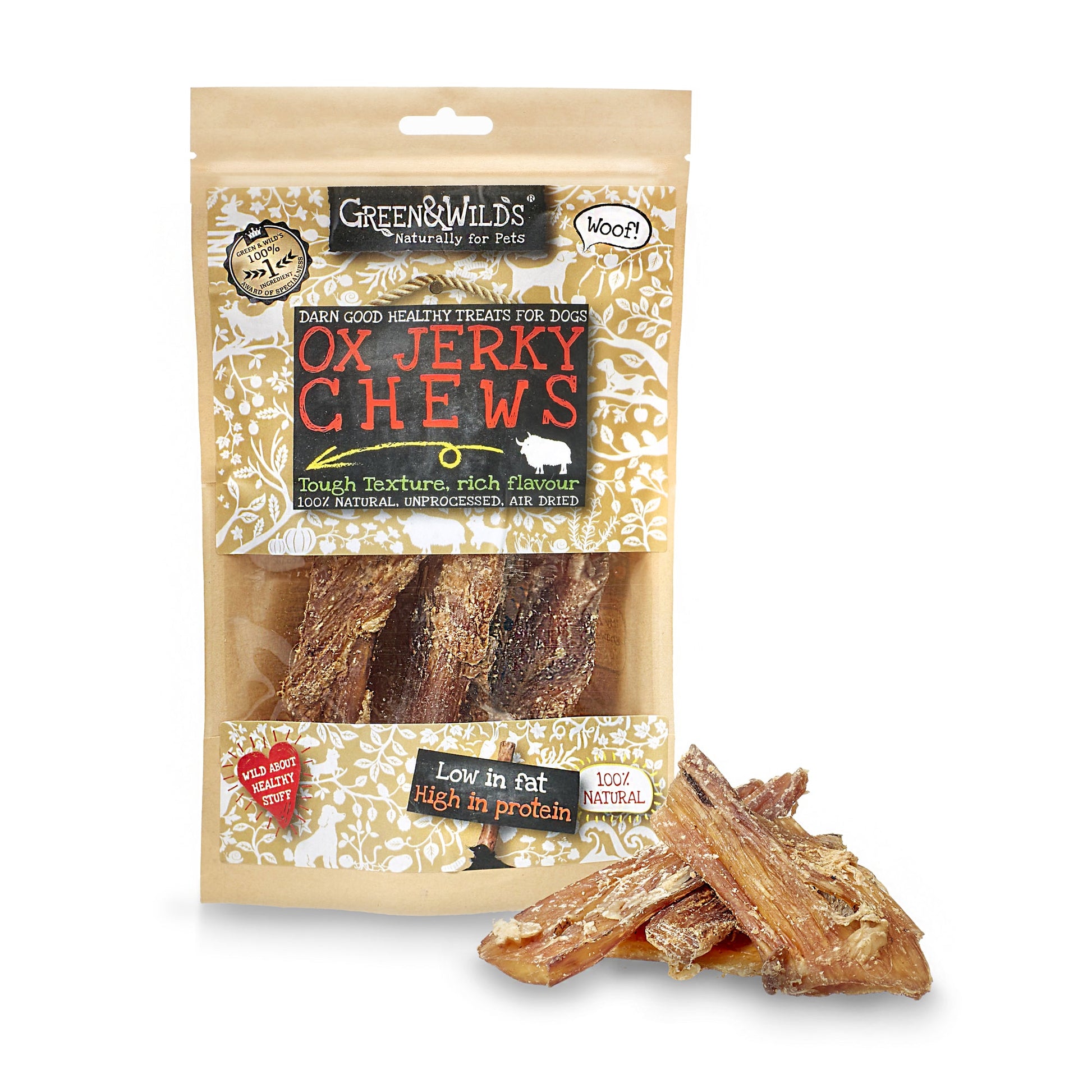 Ox Jerky Chews natural dog chews 150g by Green and Wilds