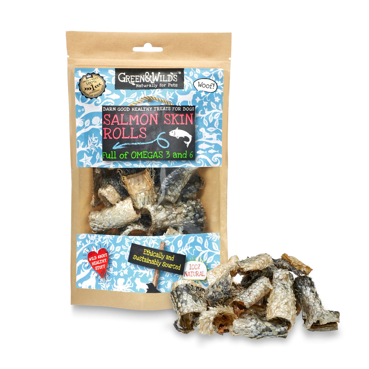 Salmon Skin Rolls natural dog chews 50g by Green and Wilds