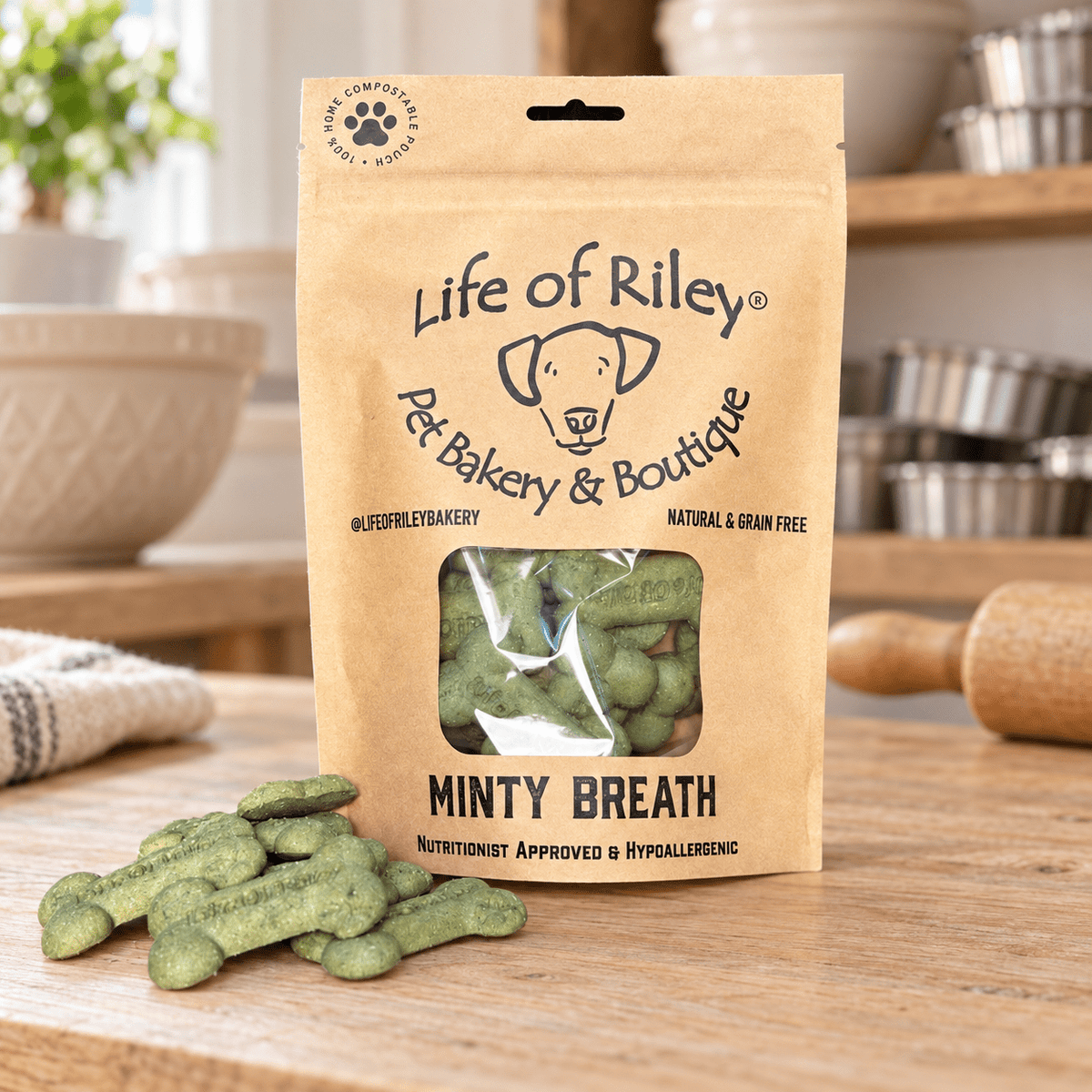 Minty Fresh Breath Bones grain-free dog biscuits