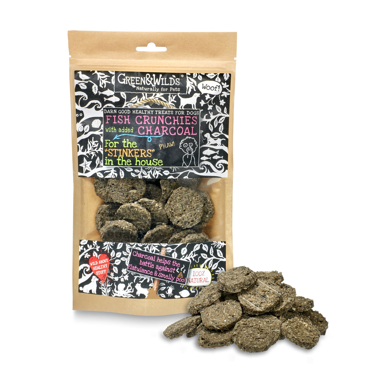 Green and Wilds Fish Crunchies with Charcoal 100g dog treats