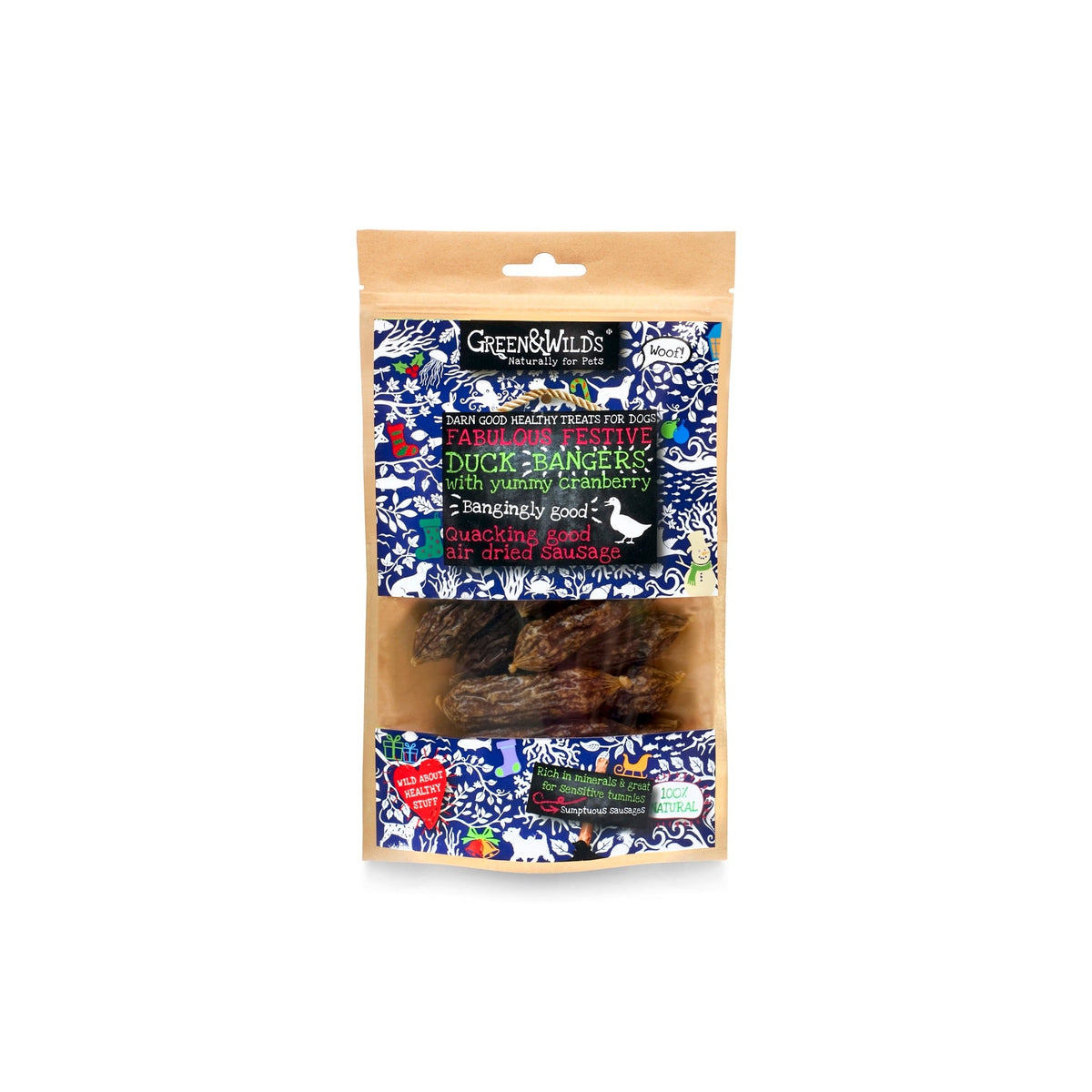 Green & Wilds Duck & Cranberry Christmas Bangers front of pack