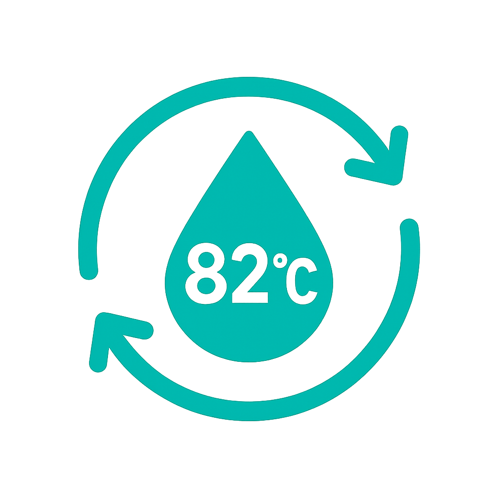 Gently cooked at 82°C dog food icon — preserves natural taste, texture, and nutrients for fresher, healthier meals.