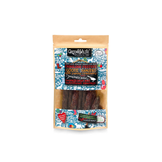 Green & Wilds Goose & Cranberry Christmas Bangers for dogs 75g