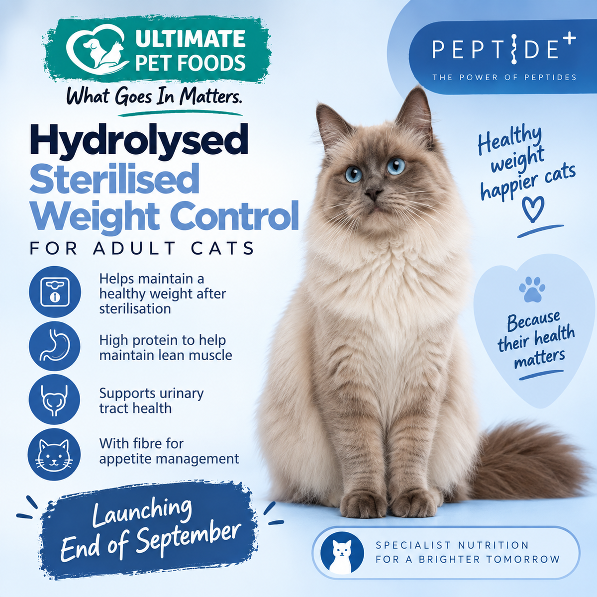 Hydrolysed Sterilised Weight Control Cat Food - Grain Free - Low Fat - Neutered Adult Cats - Ultimate Pet Foods