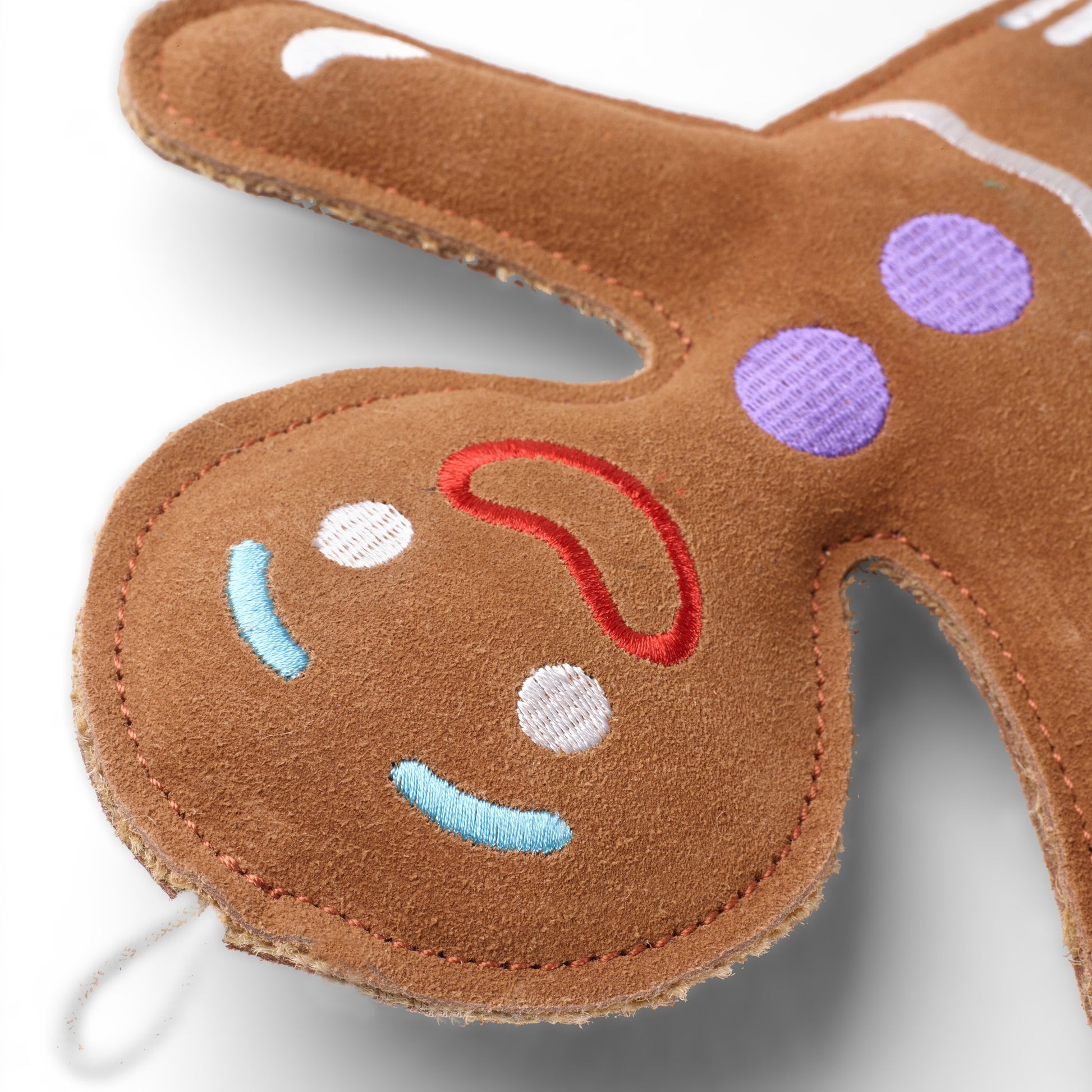 Jean Genie Gingerbread Person eco dog toy close up