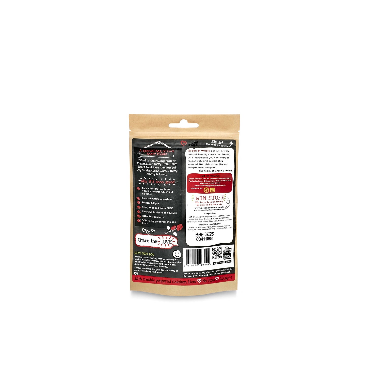 Green and Wilds Love Treats 100g back of pack