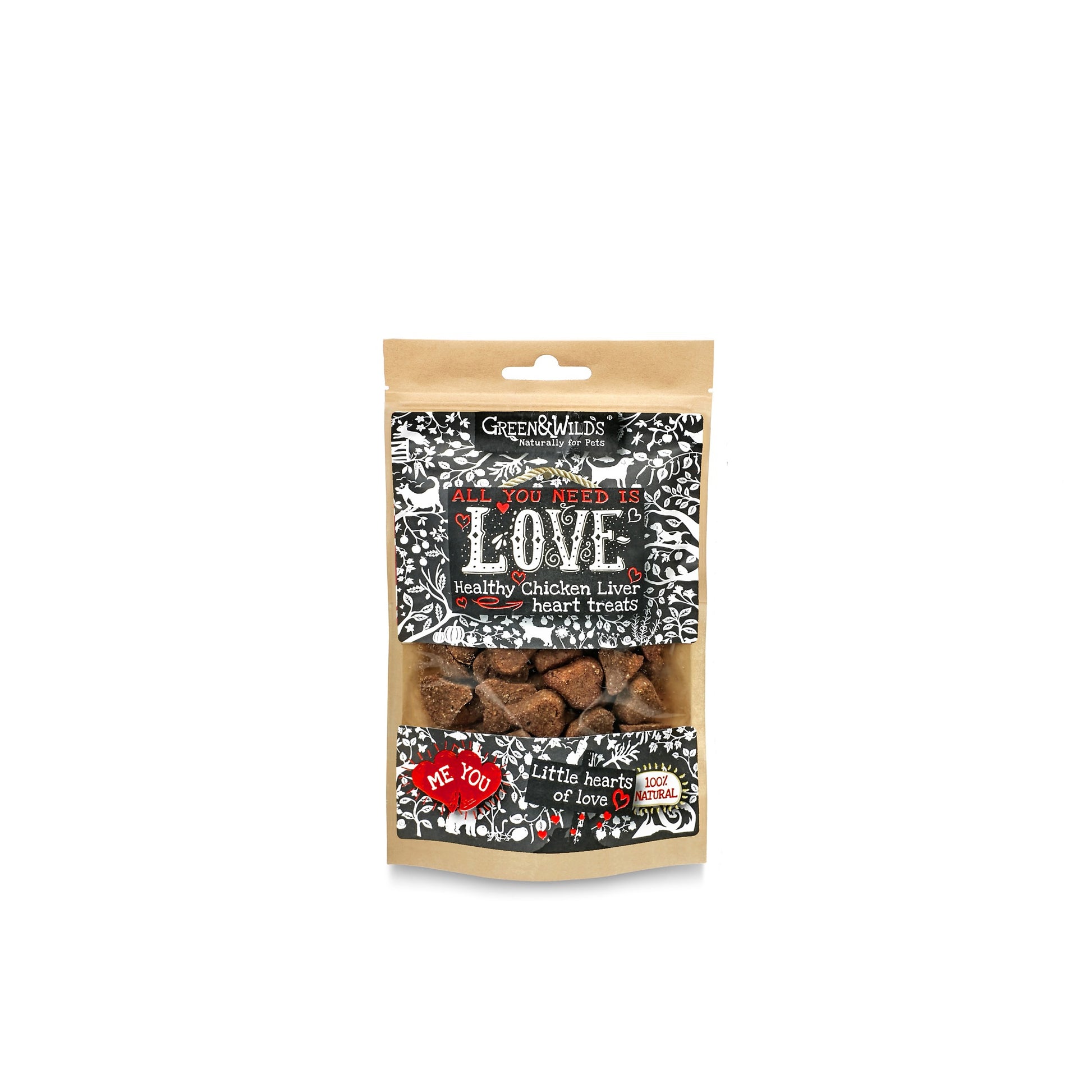 Green and Wilds Love Treats 100g training treats packet