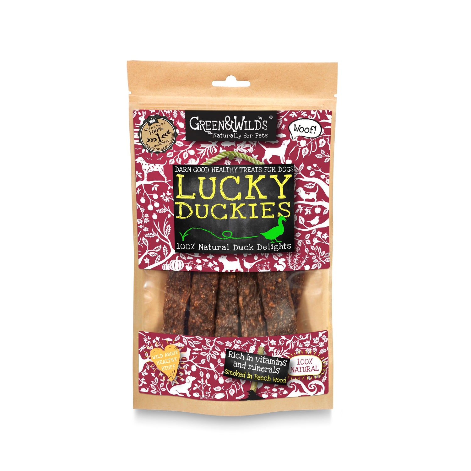 Green and Wilds Lucky Duckies 100g duck treats packet