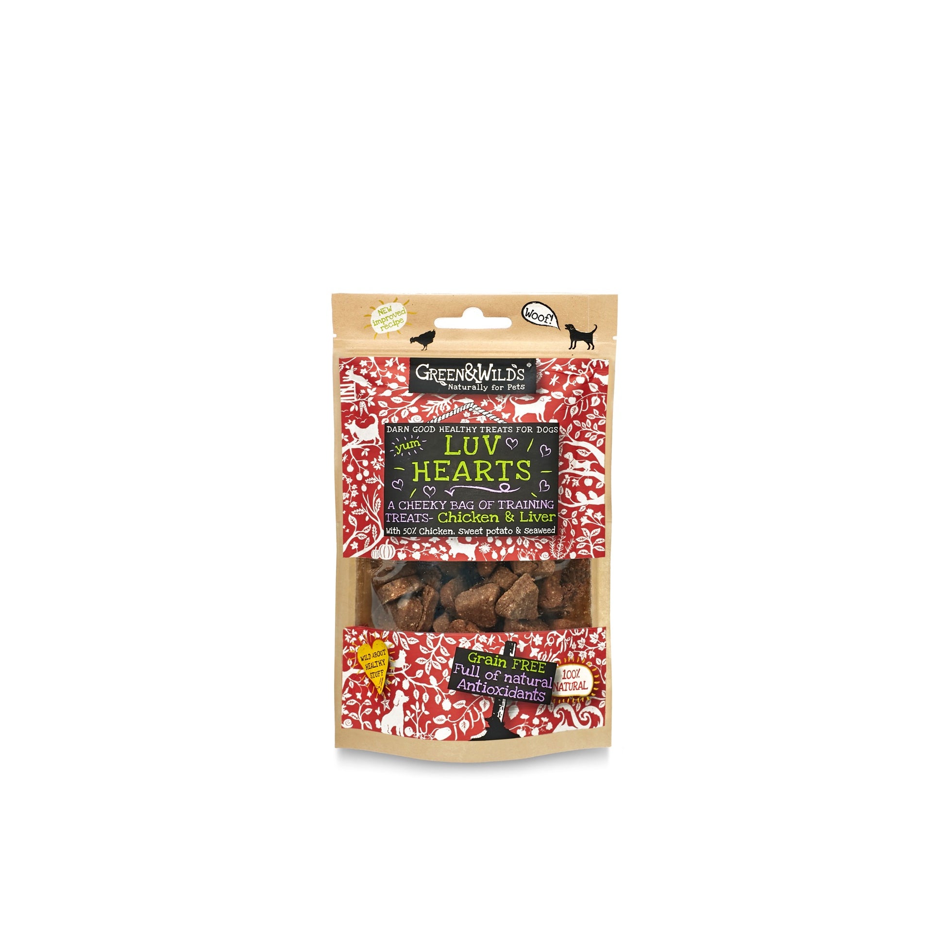 Green and Wilds Luv Hearts 100g training treats packet