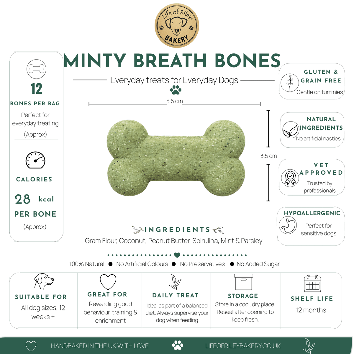 Life of Riley Bakery Minty Fresh Breath Bones dog treats