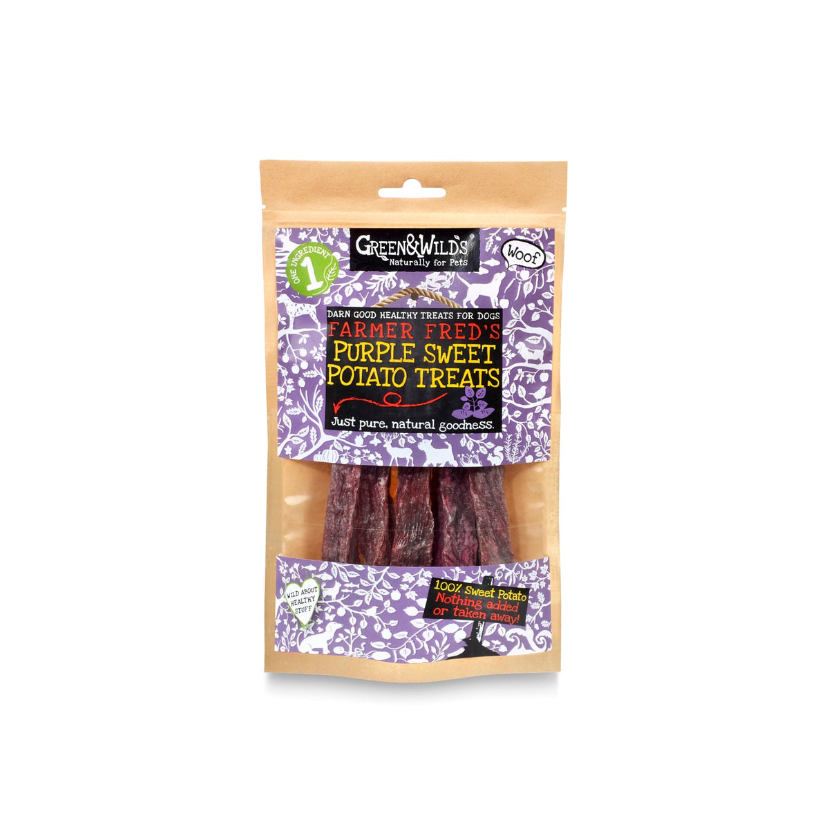 Green & Wilds Purple Sweet Potato Treats 100g front of pack