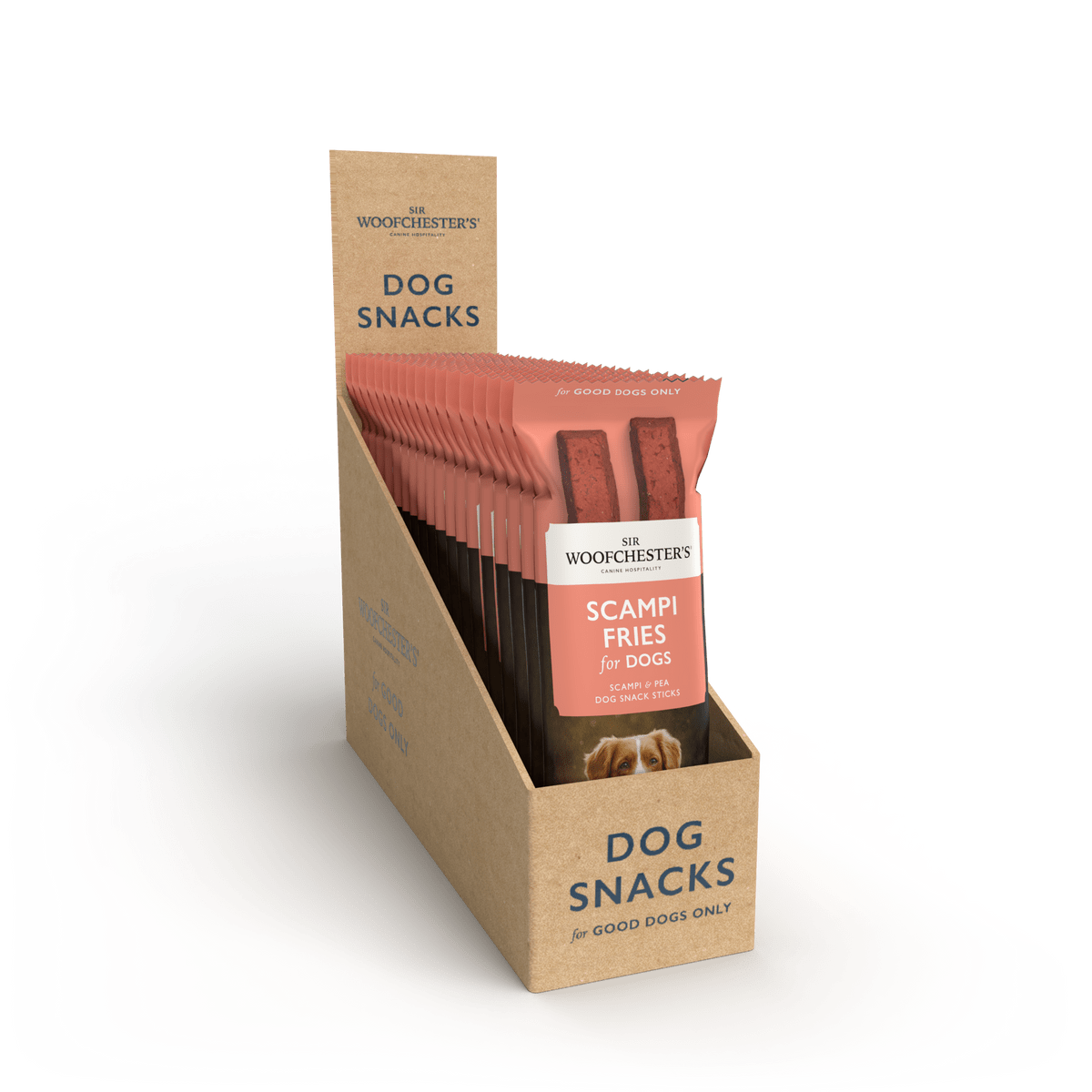 Sir Woofchester's Scampi Fries Dog Snack Sticks packaging