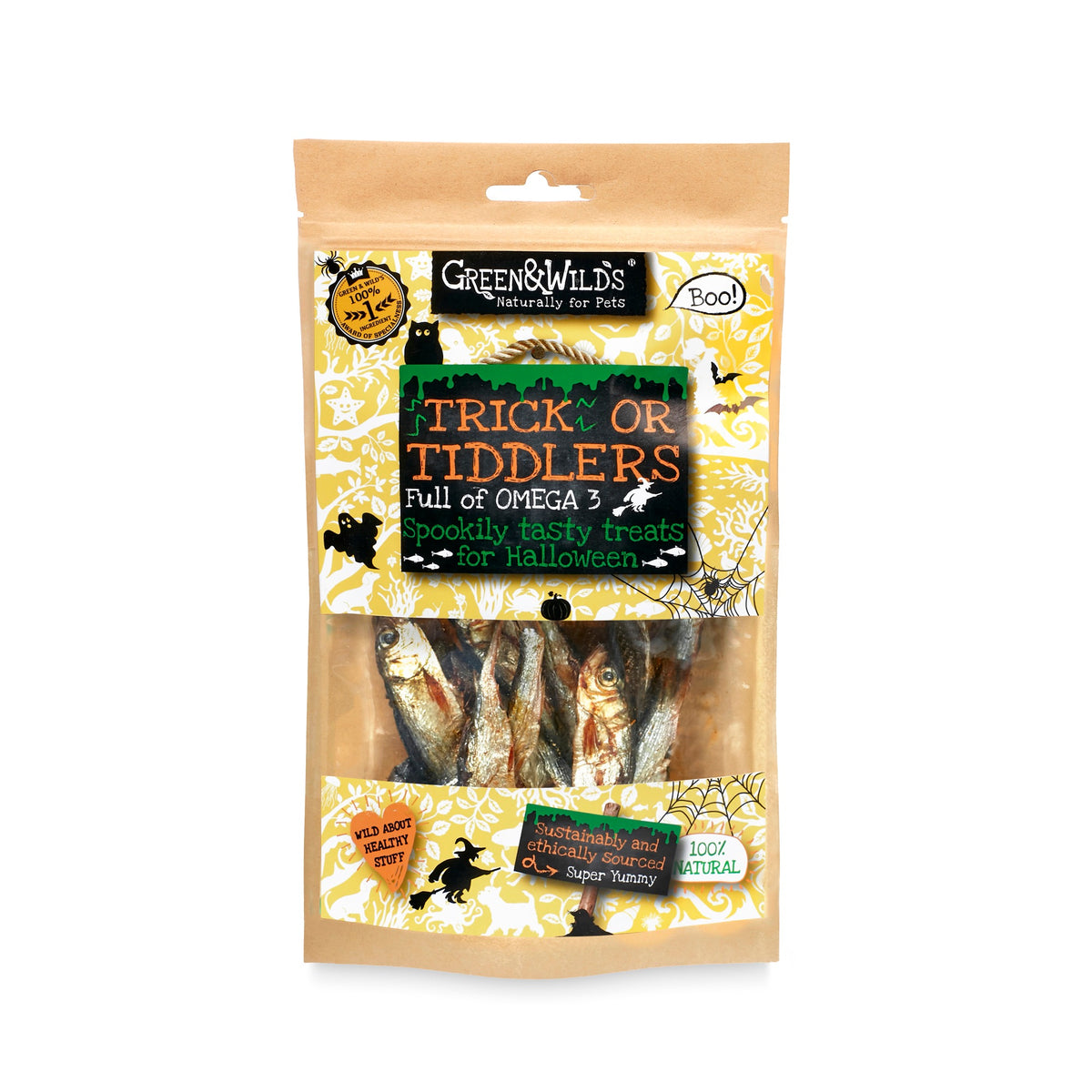 Green & Wilds Trick or Tiddlers Halloween sprat treats for dogs 75g