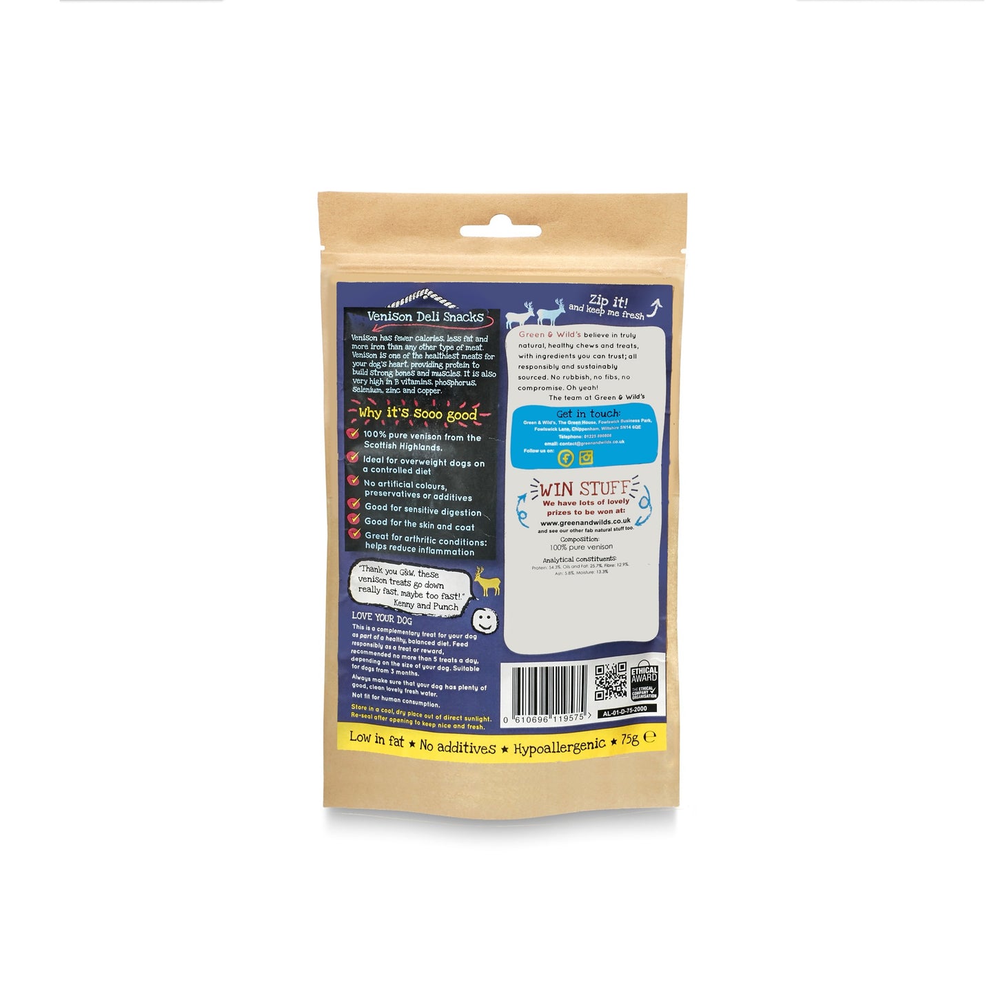 Venison Snacks 75g back of pack