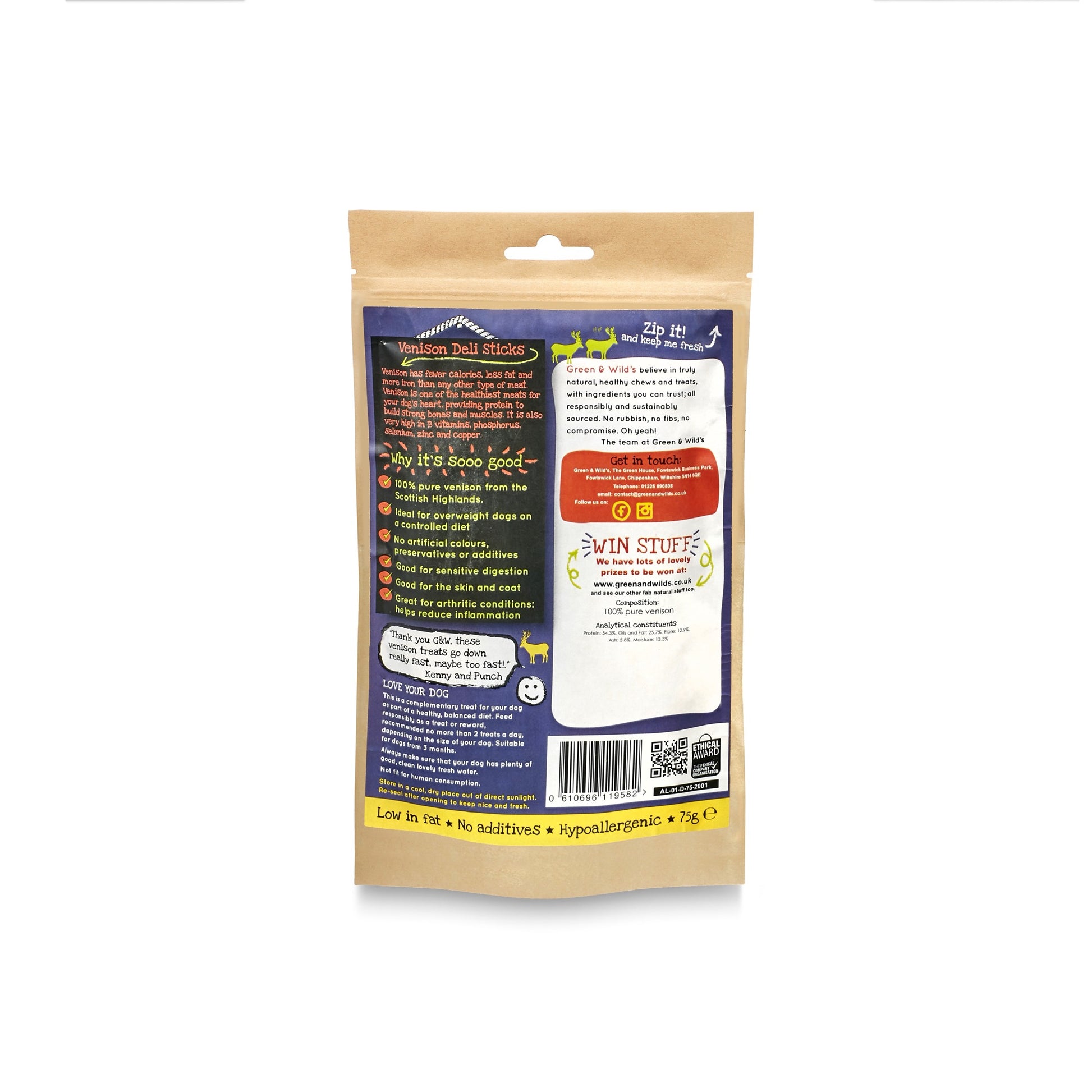 Venison Sticks 75g back of pack