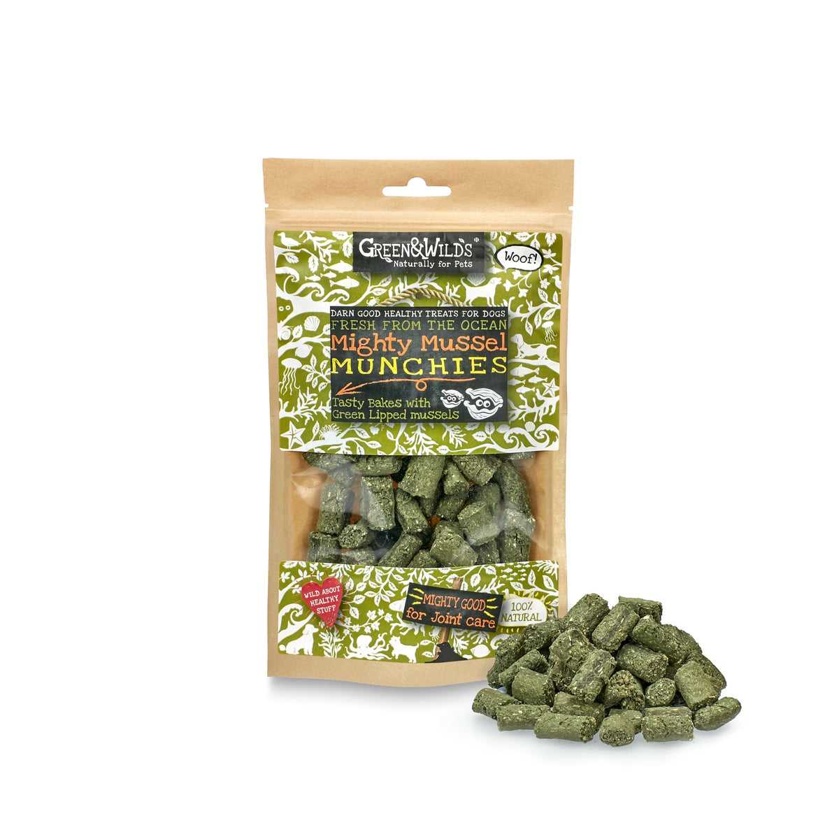 Green and Wilds Mighty Mussel Munchies 130g baked dog treats with green-lipped mussel