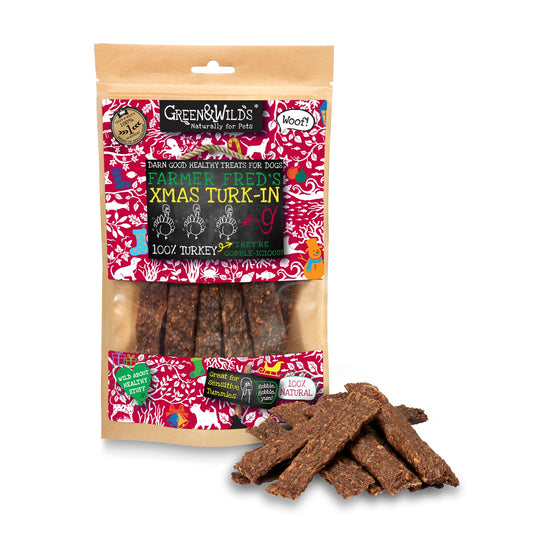 Green & Wilds Xmas Turk-In turkey chews for dogs 100g