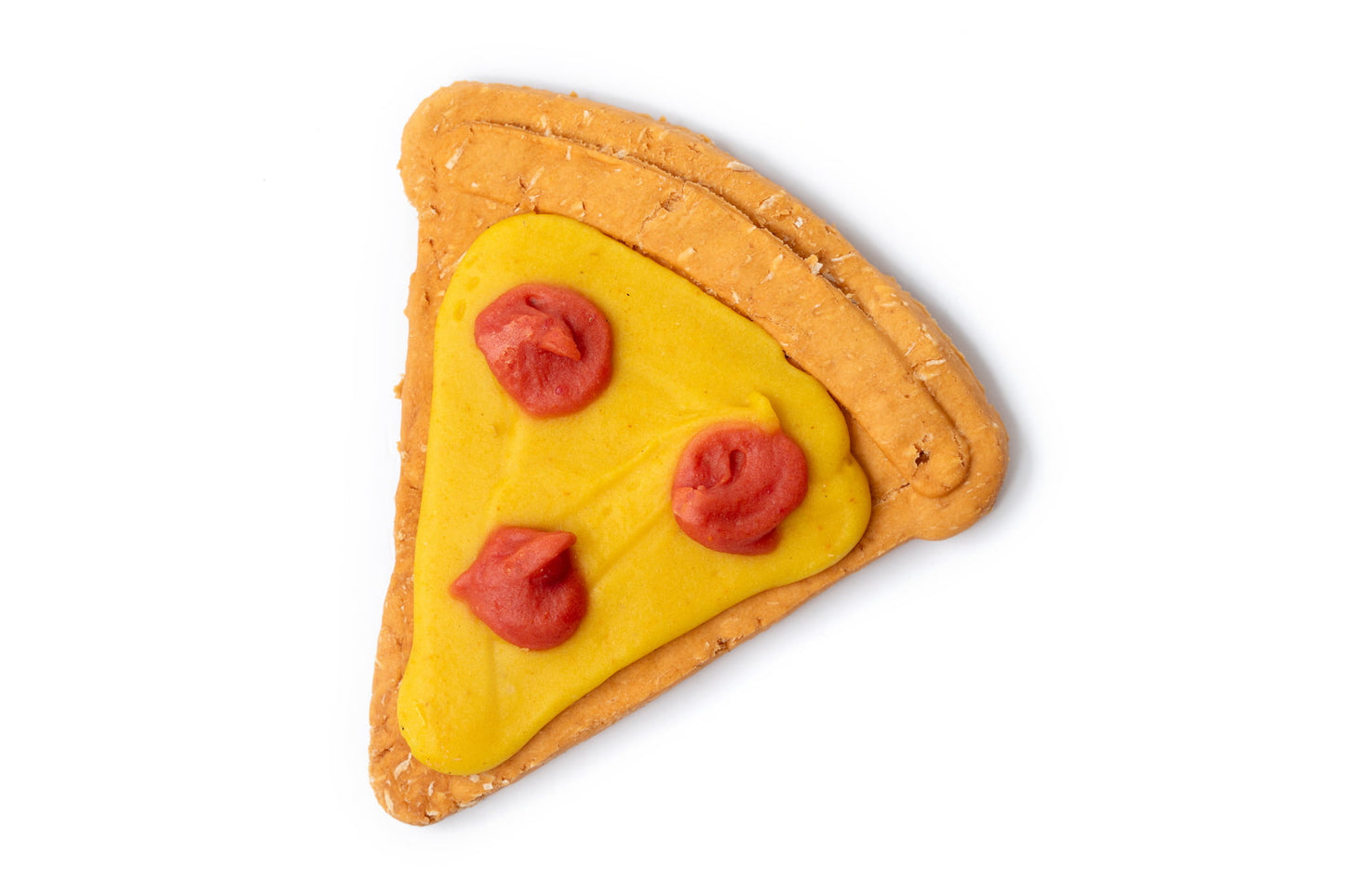 Pizza Slice dog treat — Wanna Pizza Me? peanut butter biscuit base with natural icing toppings